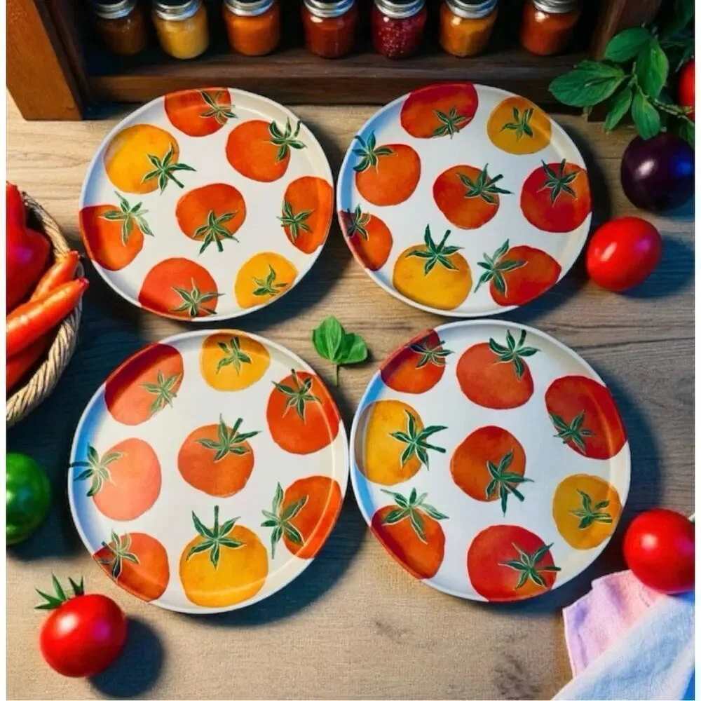 NWT Gorgeous Rachel Ashwell The Farmhouse 4 Set Melamine Tomatoes Salad Plates